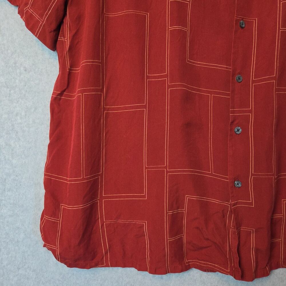George Foreman 100% Silk Red Geometric SS Casual Button Up Shirt Men's 3XT - Picture 5 of 12